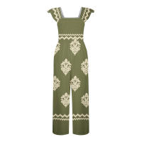 Mono bohemio para mujer, mangas estampadas, cintura alta, mono de pierna ancha, con bolsillos, 2025 - details 8