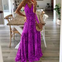 Vestido ral estampado con cuello en V y cintura alta, largo, con tirantes, estilo bohemio, para mujer - details 4