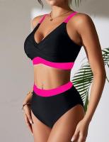 Traje de baño de dos piezas con bloques de color para mujer Bikini sexy con control de barriga y cintura - details 3