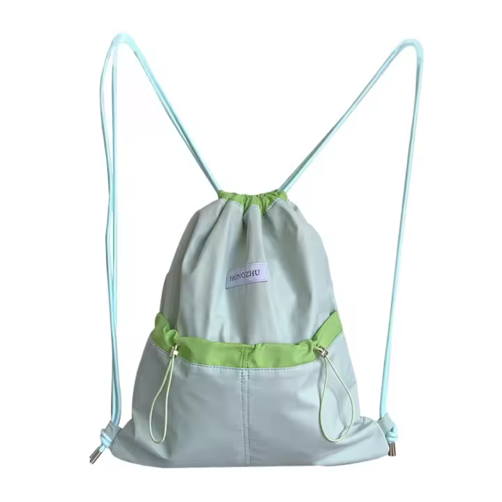 Mochilas con cordón de estilo coreano, diseño de nicho de Color en contraste, bolso de nailon suave ligero, bolso de hombro de gran capacidad de Color sólido - 1