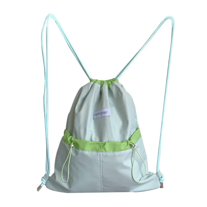 Mochilas con cordón de estilo coreano, diseño de nicho de Color en contraste, bolso de nailon suave ligero, bolso de hombro de gran capacidad de Color sólido - 1