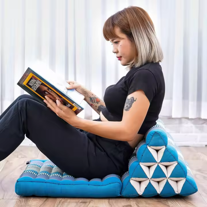 Cómodo Colchón De Suelo con Cojín De Lectura, Futón Japonés, Cama Plegable O Esterilla De Masaje Tailandés, 170 x 53 cm, Azul Claro - 1