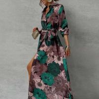 Vestido elegante con estampado plisado y cuello en V para mujer, traje largo de oficina para boda, primavera y verano, A-e, bohemio, 2024 - details 15