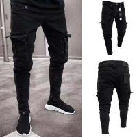 Jeans Skinny Ruptured Moda Callejera Para Hombres Con Multiple Bolsillos Largos Cargadores Elásticos Suaves De Denim Slim Fit Pantalones De Verano Y Otoño - details 1