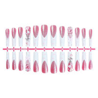 Uñas extra largas lados franceses uñas de uñas hechas a mano diamantes corazones perlas accesorios piezas de uñas de alta calidad - details 4