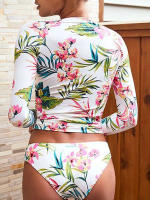 Bikini estampado nuevo para mujer, traje de baño dividido adelgazante conservador con protector solar de manga larga - details 2