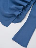 Suéter fruncido asimétrico de manga larga para mujer, Top de punto con botón frontal, prendas de punto elegantes a la moda, azul y marrón, otoño - details 8