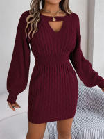 Punto de manga larga para mujer, vestido suéter elegante con aberturas, otoño e invierno - details 3