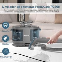 Aspiradora Inalámbrica para Alfombras PrettyCare PC808, 550W, 20KPa, Tanque de Agua Doble (1700ml para Limpieza y 1500ml para Suciedad), Manguera de 1.5M, Elimina Manchas en Sofás, Colchones, Alfombras y Cortinas - details 3