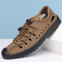 Sandalias para hombre, novedad de verano 2025, zapatos casuales de cuero hueco para hombre, zapatos antideslizantes con agujeros para conducir, sandalias de cuero de fondo suave para hombre - details 12