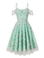 Elegante Vestido de Fiesta de Noche con Encaje de Malla Retro 2025 Vestido de Banqueté sin Espalda con Volantes para Mujeres - details 1