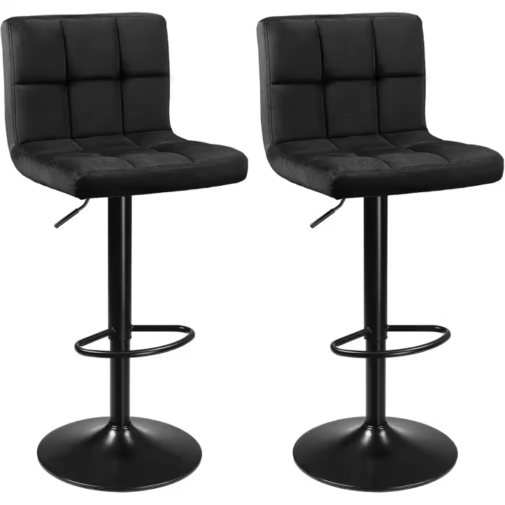 Terciopelo y Altura Ajustable, Taburete de Cocina Giratorio con Respaldo y Reposapiés, Metal, Gris Oscuro - 1