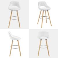 Juego de Taburetes de Cocina Alto 2 Piezas con Resalto y Reposapiés Altos para Bistro, Cafetería y Cocina Funda de Piel Sintética y Patas de Madera Blanco - details 6