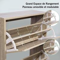 Mueble zapatero de 12 pares - Estantería de gran capacidad para vestíbulo o pasillo - (ancho) 60 x (profundidad) 24 x (alto) 80 cm - Madera clara blanca - details 37