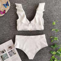 Conjunto de Bikini con volantes para mujer, bañador de cintura alta, traje de baño con Push-up, ropa de baño blanca para playa y verano, novedad de 2023 - details 5