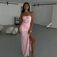 BUNO-Vestido Bandage cruzado de gato extraño para mujer, envoltura en el pecho fruncido, Espalda descubierta, sin mangas, borla Y2K, tendencia urbana, aberturas elegantes, ceñido largo - details 9