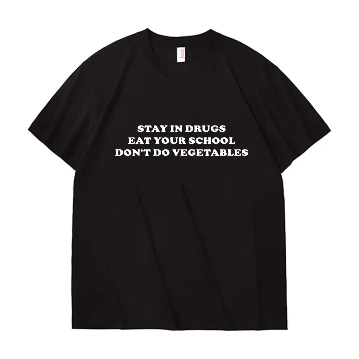 Porzingis Women's Elegant Black Tee Summer New Leter Printed Eat Your School Slogan Cotton T-shirt - 1