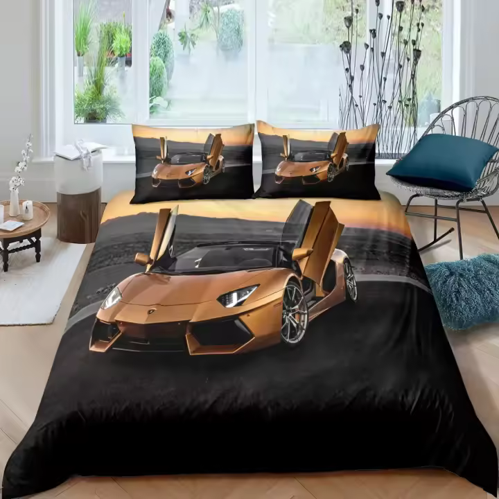 Juego de Ropa de Cama de Coche de Carreras Impreso Funda de Edredón de Poliéster con Funda de Almohada para Cama Doble, Triple, Full King Accesorios de Dormitorio - 1