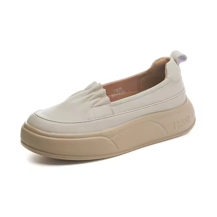 Suela de espuma de cuero pequeños zapatos blancos nueva plataforma de un pedal solo zapatos de las mujeres retro versátil mocasines - 1