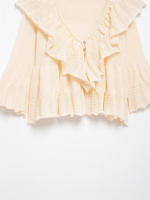 OUWU- Moda Para Mujer Con Botón, Jersey De Punto Con Volantes Beige, Suéter Vintage Con Cuello En V Y Mangas Largas, Tops Elegantes Para Mujer - details 4