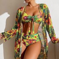 Traje de baño floral con estampado Conjunto de bikini para mujer Sujetador inalámbrico con almohadilla Top deportivo Blusa de manga larga Talla grande - details 7