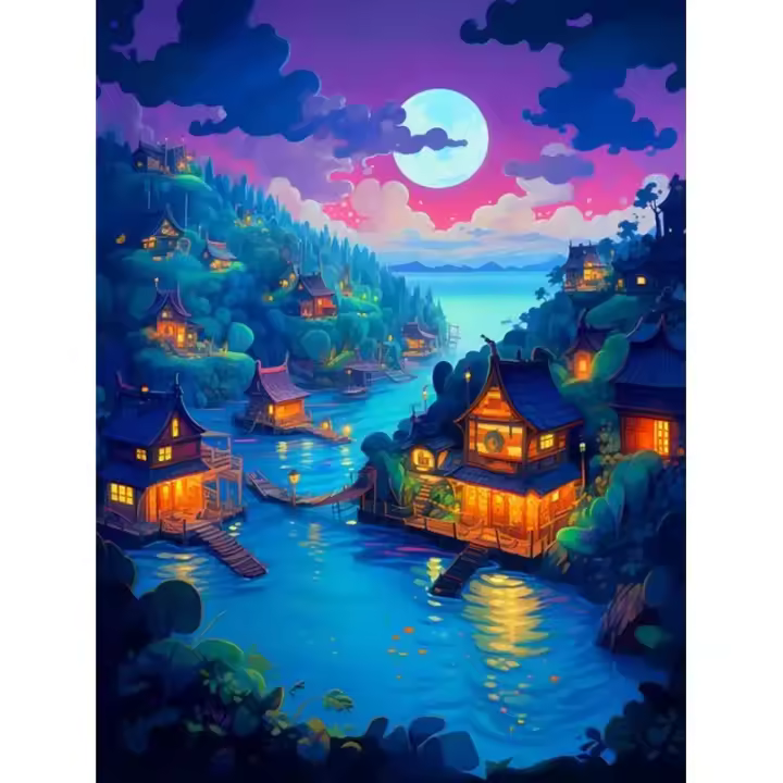 Cuadro de Pintura por Números Ruopoty 40x50cm con Escena Lunar Decoración Moderna para el Hogar Material de Lienzo Tipo de Pintura de Propileno Estilo Abstracto - 1