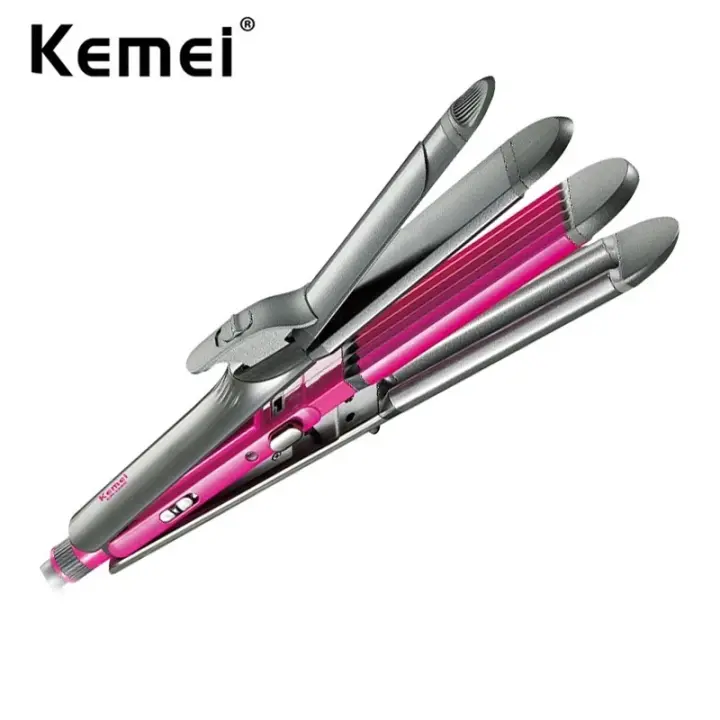 Kemei-plancha de pelo 4 en 1 para mujer, rizador de varita plana y rizadora, onduladora de peinado, temperatura ajustable - 1