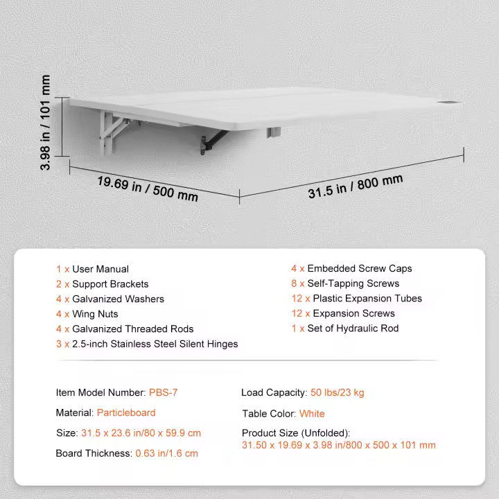 SucceBuy Mesa plegable de pared, escritorio plegable para espacios pequeños, oficina en casa, cocina, lavandería - 1
