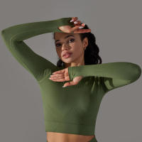 -Top Camisa deportiva de yoga de manga larga a rayas para mujer, sin costuras, que absorbe la humedad - details 27