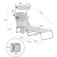 Tumbona, Tumbona de Relación con Respaldo Reclinable y Parasol, Tumbona Plegable OGS48-MI ES - details 2