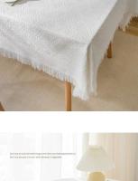 Mantel de rejilla tipo gofre con borde de borla, lino de algodón para uso doméstico y de camping, mantel rectangular circular para mesa central - details 6