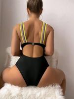 Bañador de una pieza para mujer, liso para vacaciones de verano traje de baño, ropa de playa con realce, 2023 - details 6