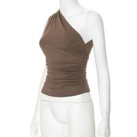 Camiseta sin mangas con espalda descubierta y un solo hombro, color caramelo, Ustada, sexy, sin cuello, casual - details 33