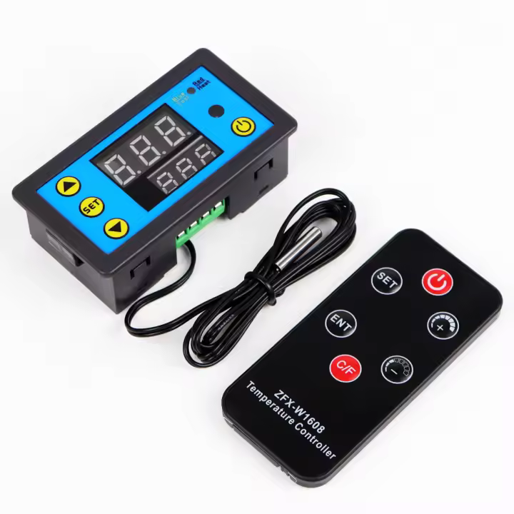 Controlador de temperatura Digital con pantalla LED W1608, termostato de Control de calor frío con Sensor NTC, Control remoto, CC de 12V - 1