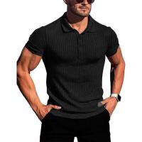 Ropa deportiva para correr para hombre, poste de pie de manga corta de alta elasticidad de verano, suéter básico de punto fino - details 12
