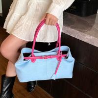 Bolso de hombro vaquero con cierre de cerrojo Simple, bolso elegante Vintage de gran capacidad para axila, bolso de mano informal de PU elegante para mujer - details 2