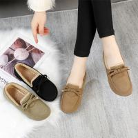 Botas de nieve cálidas para mujer, mocasines informales de felpa, antifrío, con Nudo de mariposa para exteriores, zapatos de algodón para invierno - details 3