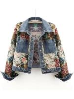 2025 primavera otoño nueva chaqueta vaquera estampada empalme manga larga solapa bolsillo Denim Tops Chaqueta corta de mujer abrigo de vaquera de moda - details 0