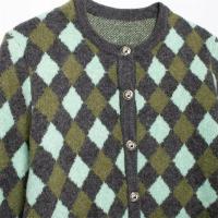 Otoño nuevo producto mujer Casual versátil patrón de diamante Jacquard manga larga cuello redondo tejido Cardigan abrigo - details 2