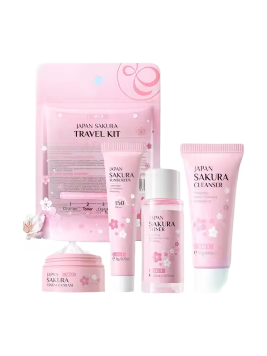 4 unids/bolsa LAIKOU Sakura juegos de cuidado de la piel limpiador Facial crema Facial tóner protector solar reparación hidratante tierno producto para el cuidado del rostro - 1