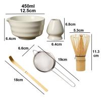 Juego de té Matcha japonés de cerámica de bambú, 5 uds., calidad alimentaria con boquilla, cuenco para mezclar, agitador japonés reutilizable seguro - details 0