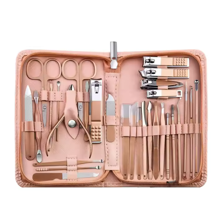 Juego de manicura y pedicura para mujer, Kit profesional de uñas de acero inoxidable, 30 en 1, Rosa - 1