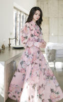 BGTEEVER-vestido de gasa con estampado Floral para mujer, traje elegante de manga larga con cuello de lazo, cintura ajustada, primavera y otoño - details 17