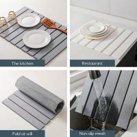 Tapete de secado de platos portátil ecológico, tapete plegable antideslizante de alta absorción, tapete plegable de barro de diatomeas, mantel individual para encimera de cocina - details 4