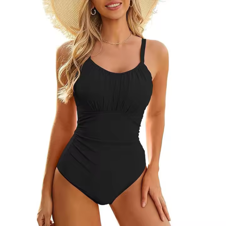Traje de baño de una pieza de color sólido para mujer 2025, bikini sexy fruncido - 1