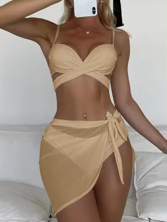 Conjunto de bikini tapizado para mujer, traje de baño sexy de 3 piezas, ropa de playa de verano, 2025 - 1