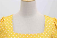 Vestido midi de fiesta de lunares para mujer, elegante, de manga corta, con cuello cuadrado, línea A, estilo años 50 y 60. - details 24