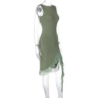 Vestido Maxi Mujer Elegante Verano Sin Mangas Cintura Ajustada Slim Espalda Descubierta Volantes Irregular Fiesta Calle Moda Polyester - details 7