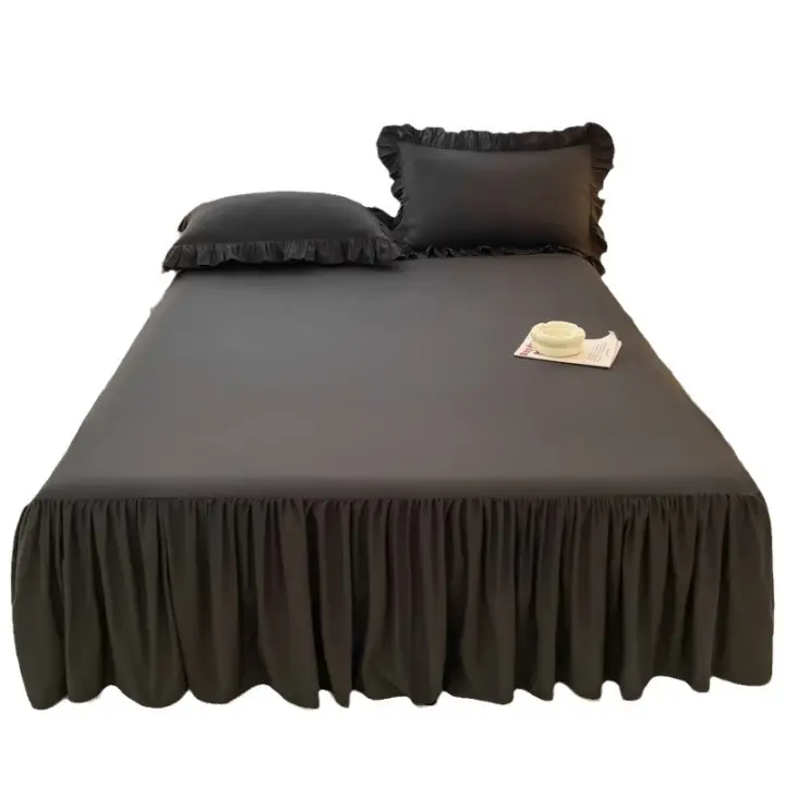 Falda de cama individual de varios tamaños, falda de cama de encaje con volantes de color sólido - 1