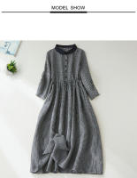 Vestido de Otoño a Cuadros de Moda Estilo Japonés Casual para Mujeres Vestido de Oficina Blanco y Negro a Cuadros Ropa Larga de Primavera Casual - details 1